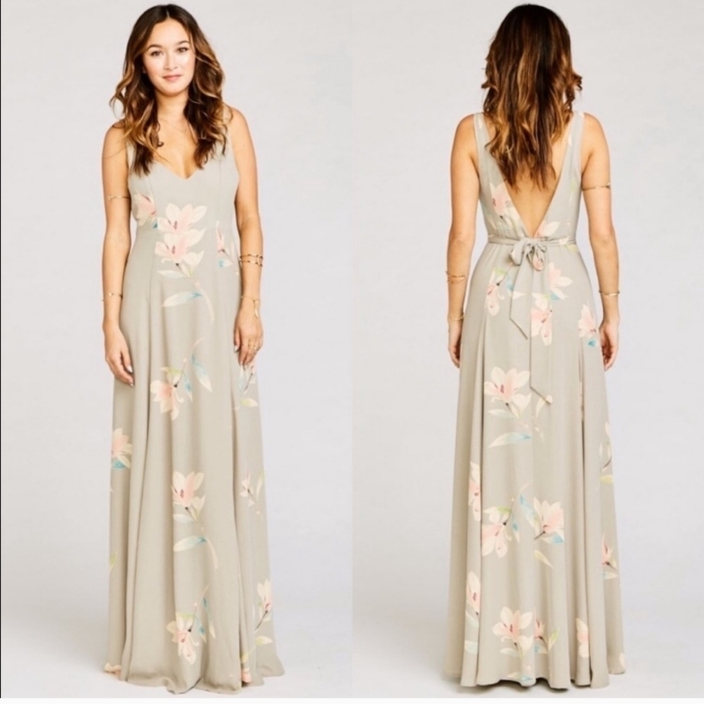 Show Me Your Mumu, Jenn Maxi Dress in Lily‎ Showers,Grey Size X-Small